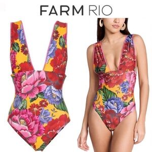FARM Rio Winter Floral Chita-Print Swimsuit sz S NWT $265